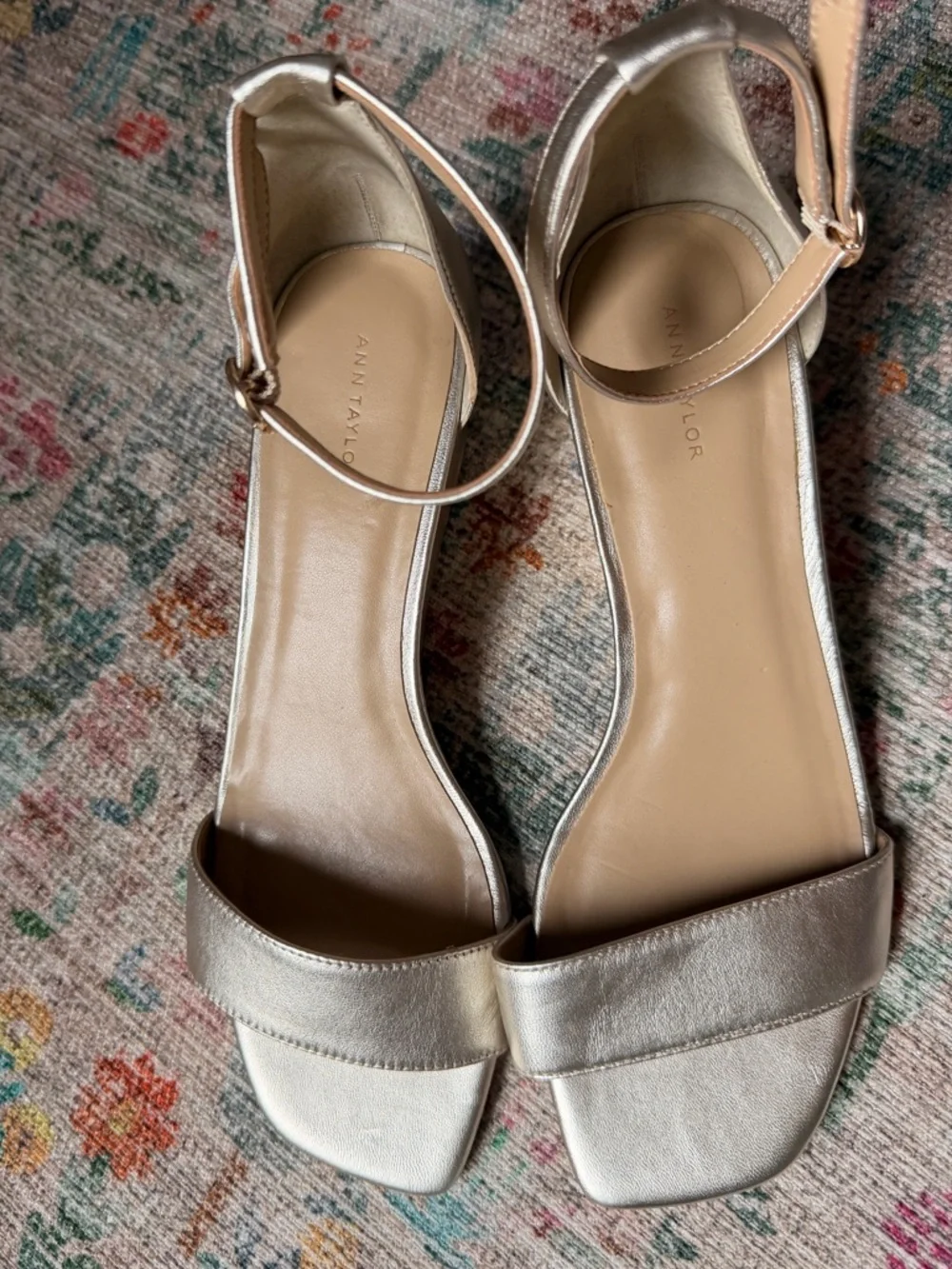 Ann Taylor Metallic Champagne Wedge Sandals